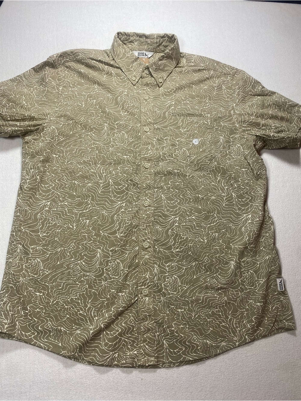 Eddie Bauer Baja Print Khaki Green Short-Sleeve Button-Down Shirt